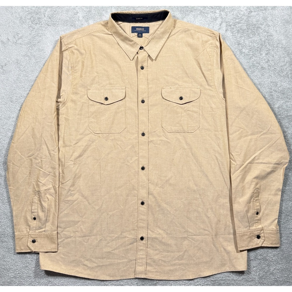 Roark Shirt Mens XXL Beige/Tan Classic Fit Well‎ Worn Oxford Button Up Pockets